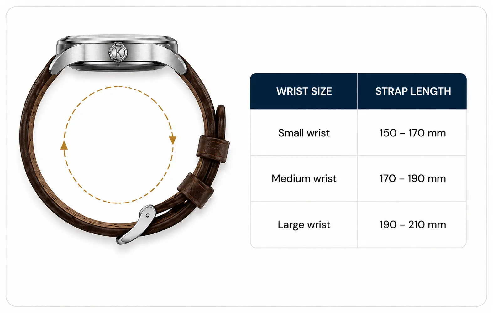 Strap Length Measurement Diagram and Specification Table